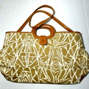 Liz Claiborne | Bora Bora Brown & White Bamboo Pattern Canvas Bag Tote Purse